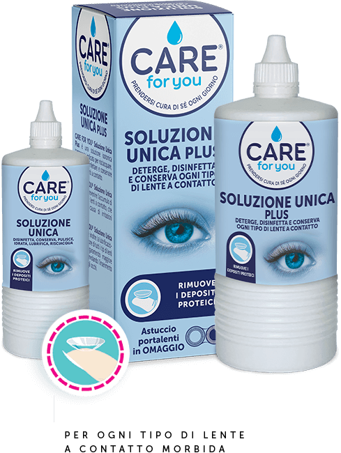 CARE FOR YOU SOLUZIONE UNICA DISINFETTA, CONSERVA, PULISCE, IDRATA,  LUBRIFICA, RISCIACQUA LE LENTI A CONTATTO 100 ML - PiùMe